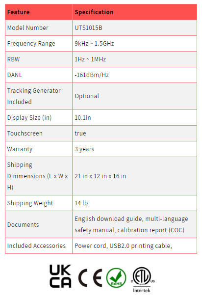 UNI-T UTS1015B 1.5 GHz Advanced-Series Spectrum Analyzer