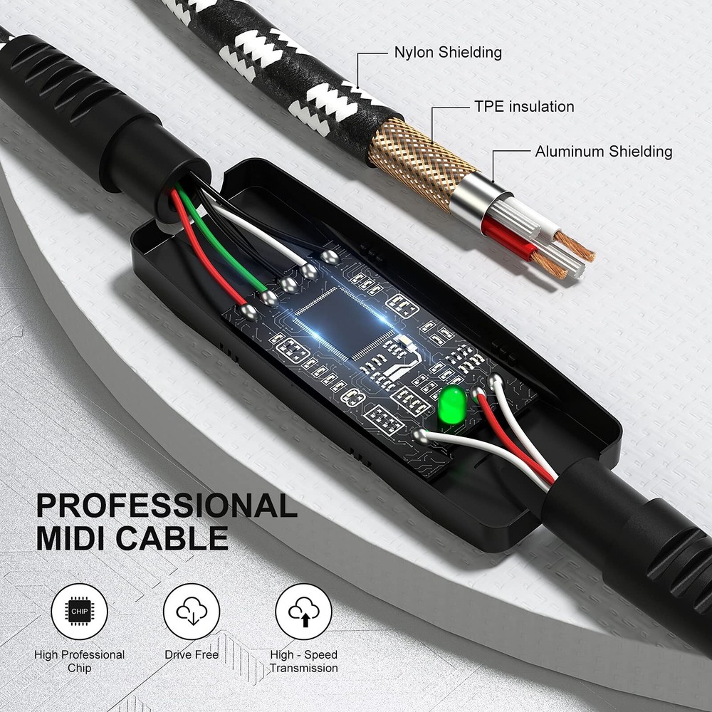 USB to MIDI Cable 6.5Ft, USB MIDI Interface Adapter,MIDI to USB Cable Convert...