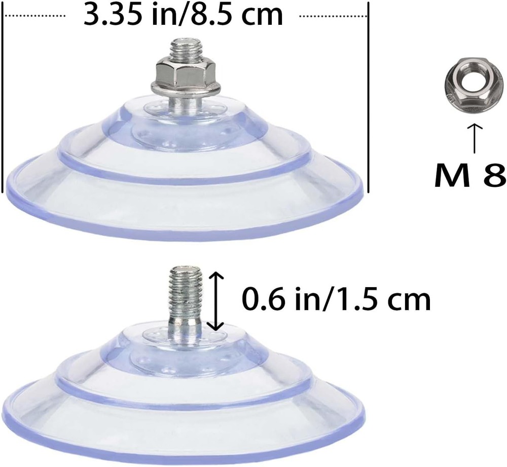 85mm Suction Cup 4 Pack with M8 Thread Clear