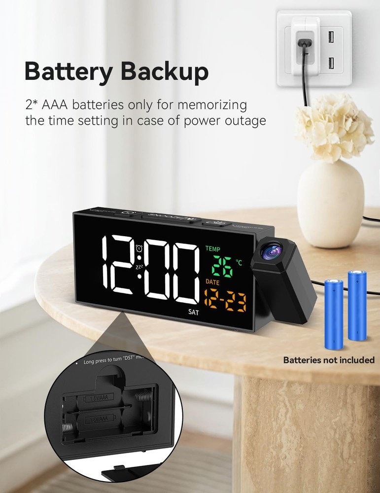 Netzu Projection Clock for Bedroom 180 Rotatable Projector Alarm Clock