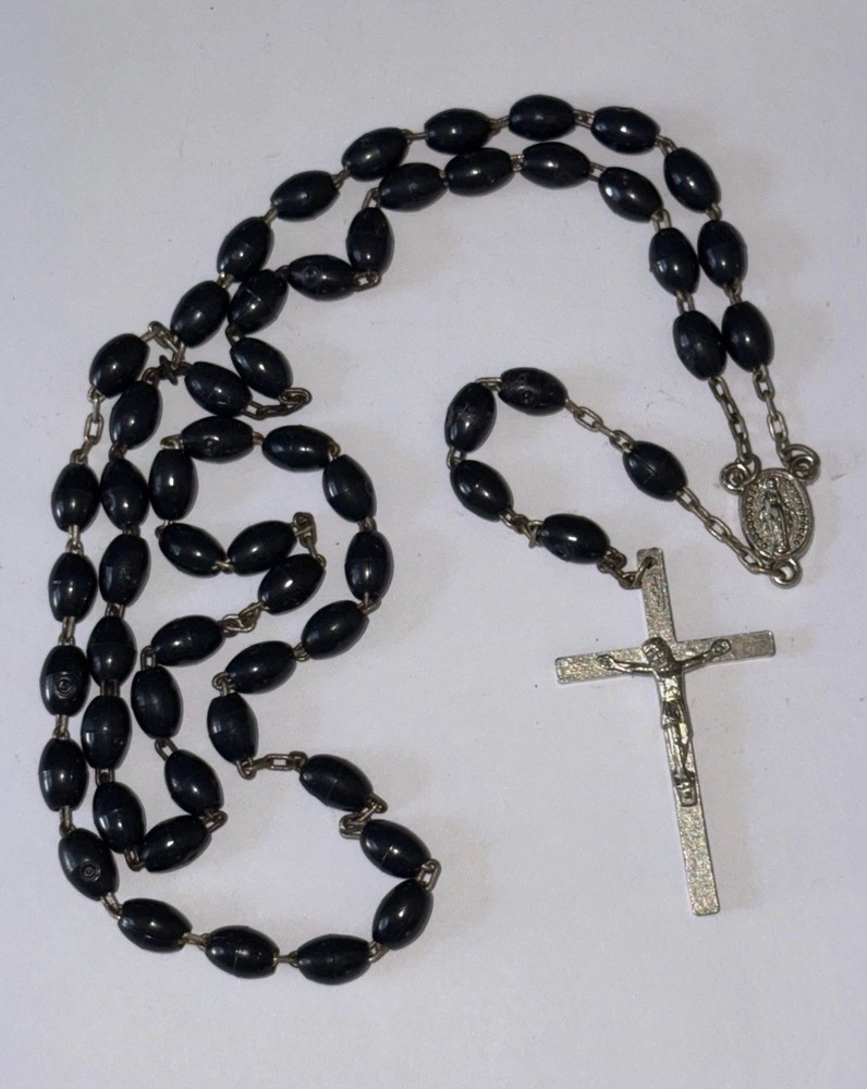 Vintage Black Beaded Rosary Made in Italy