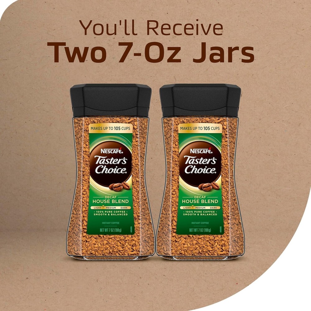 Nescafé Decaf, Light Medium Roast Instant Coffee Jar 7 Oz 2 Pack