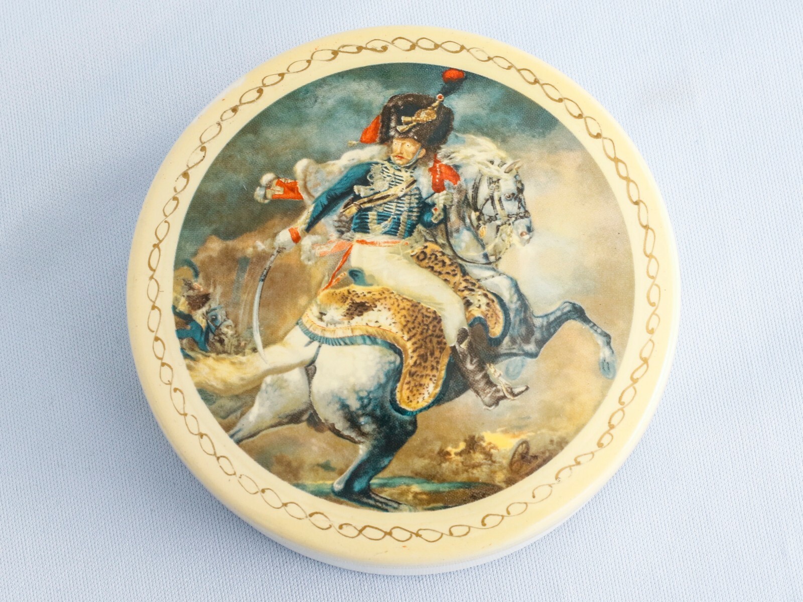 Vintage Metal Box Painting French Napoleon Cavalry Soldier Waterloo Gericault