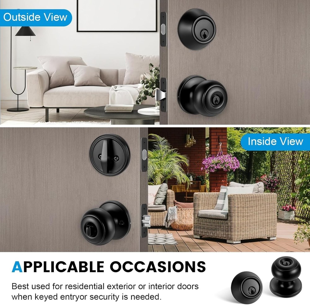 2 Pack Front Door Lock Set Matte Black,Exterior Black