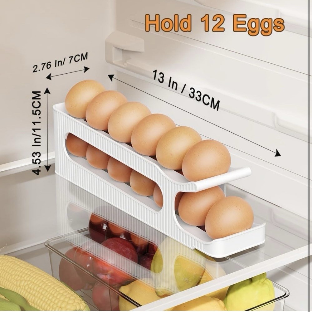 2-Tier Egg Holder for Fridge Auto Rolling Forward Slim Egg Storage Organizer