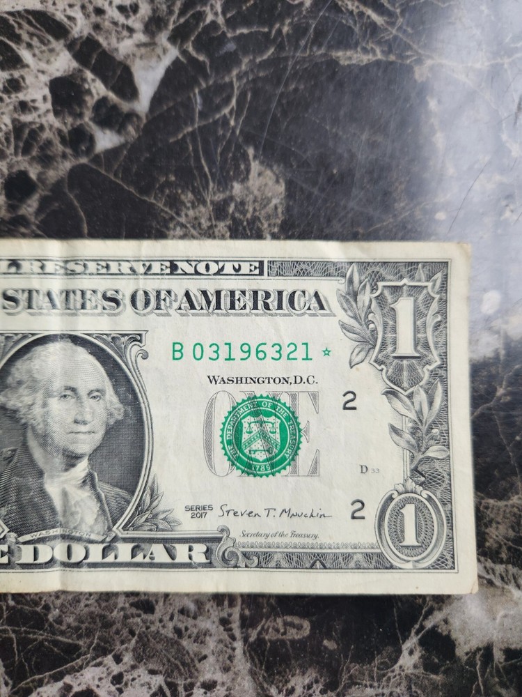 rare $1 banknote. printing error. star
