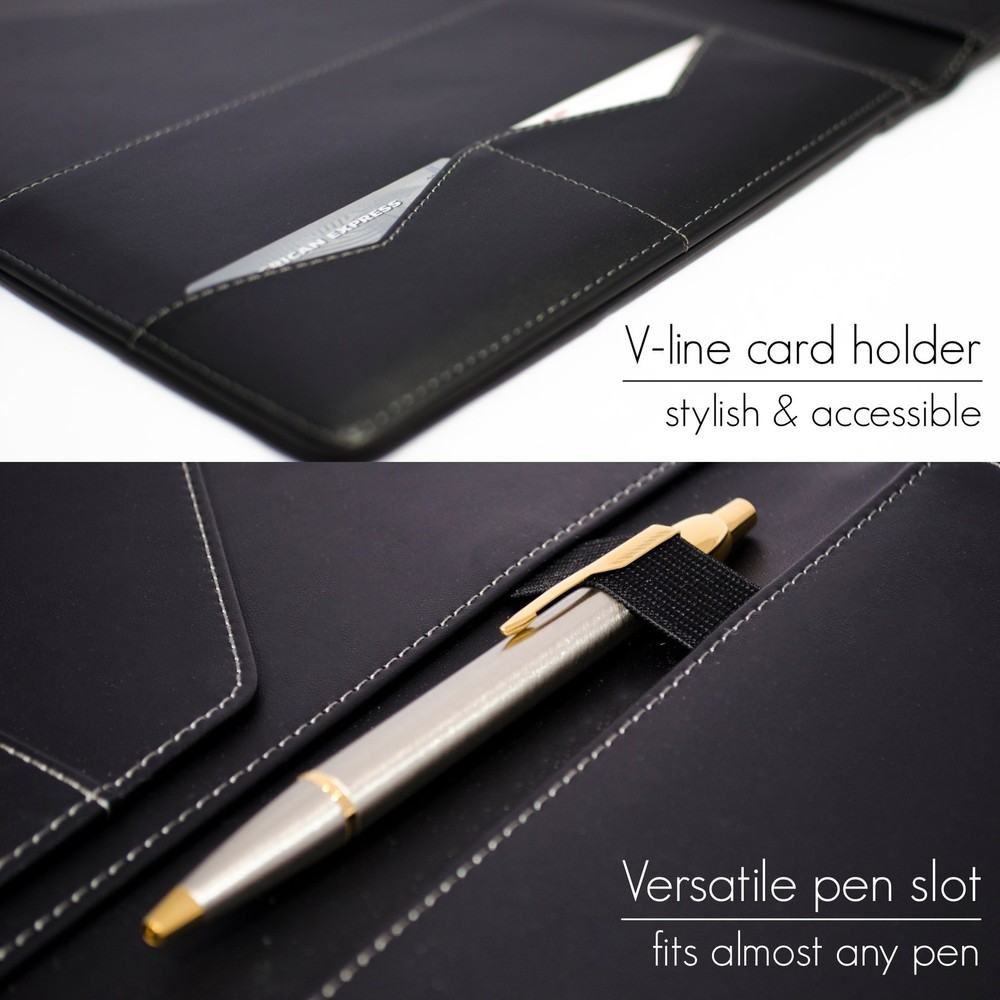 Business Document Organizer, Padfolio With Notepad, Card Slot, Black
