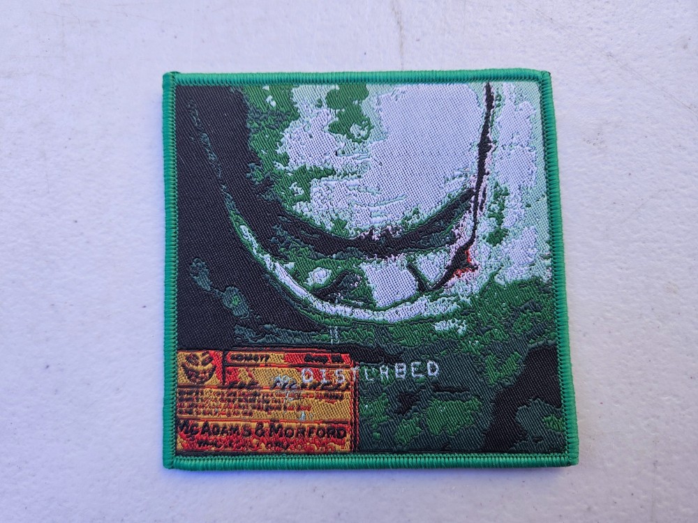 DISTURBED, SEW ON GREEN BORDER WOVEN PATCH