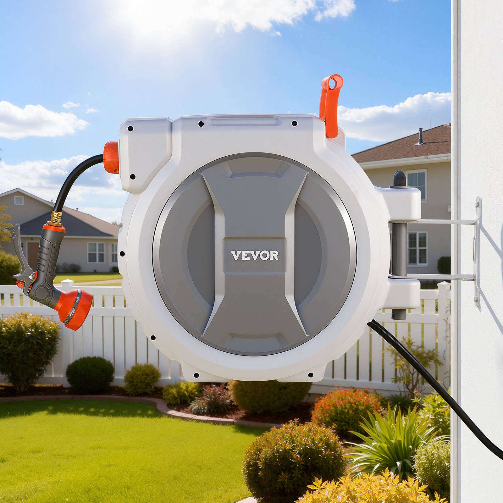 VEVOR Retractable Garden Hose Reel 1/2 in x 130 ft Wall Mount 9-Function Nozzle