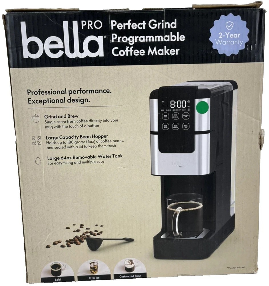 bella PRO Programmable Single-Serve Coffee Maker with Integrated Burr Grinder