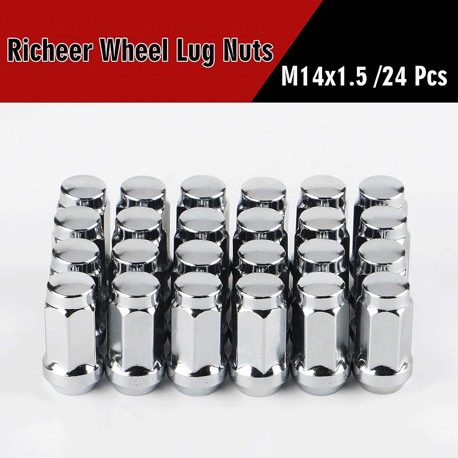 24 Chrome 14x1.5 Bulge Acorn Lug Nuts 1.78" For Chevy GMC Silverado Sierra 1500