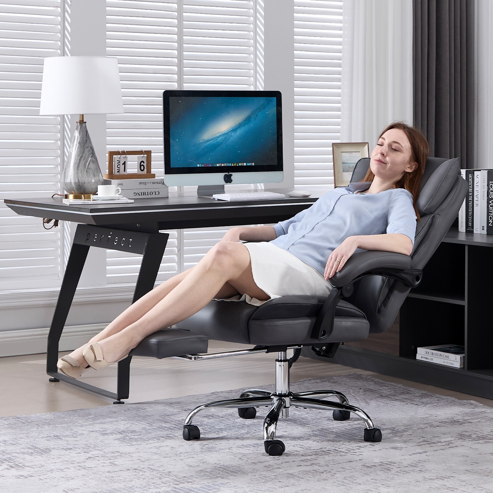 Tall Executive Office Chair with Footrest Leather Computer Chair