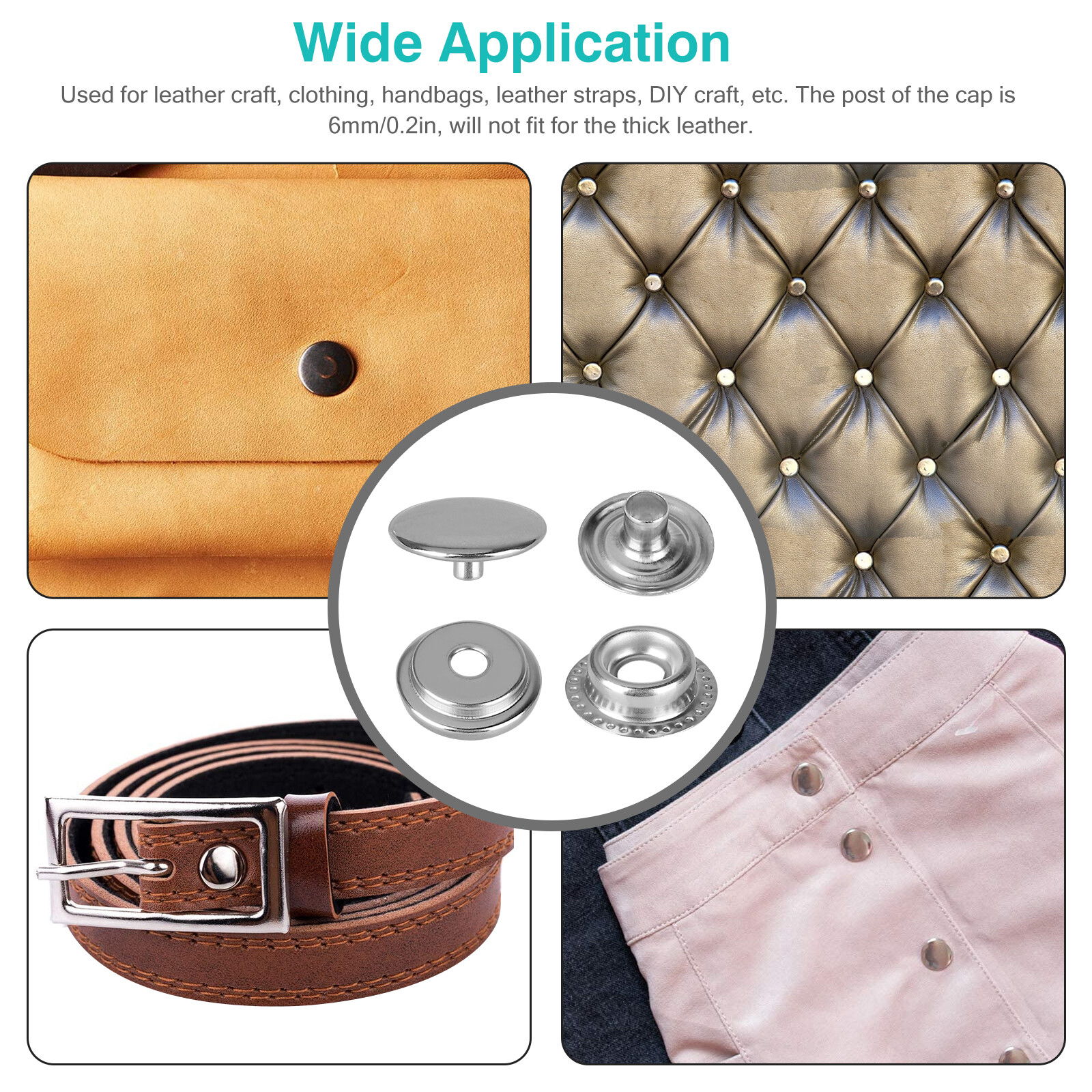 100Pcs Metal Heavy Duty Fastener Snap Press Stud Cap Button Base Kit Marine Boat
