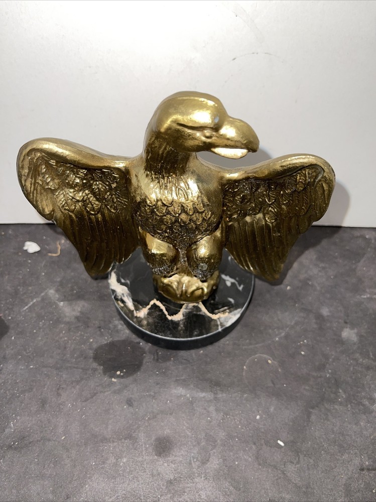 Large Vintage Brass Plated American Eagle On Marble Base