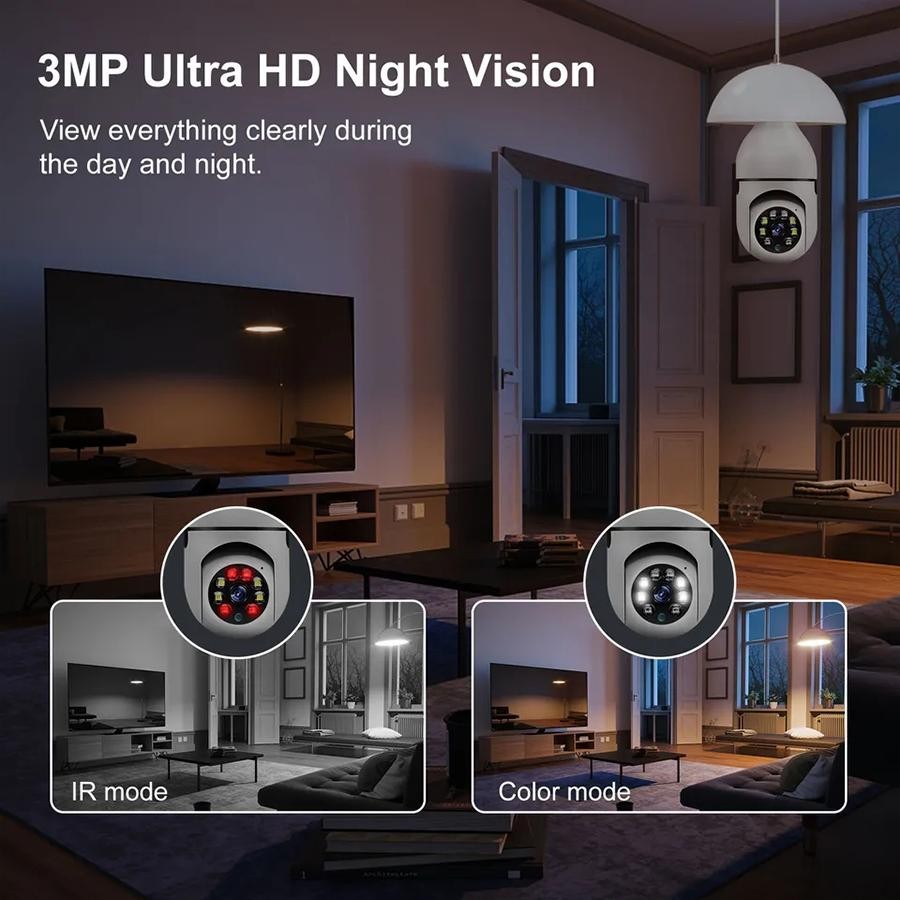 Bulb E27 Surveillance Camera Full Color Night Vision Automatic Human Tracking Zo
