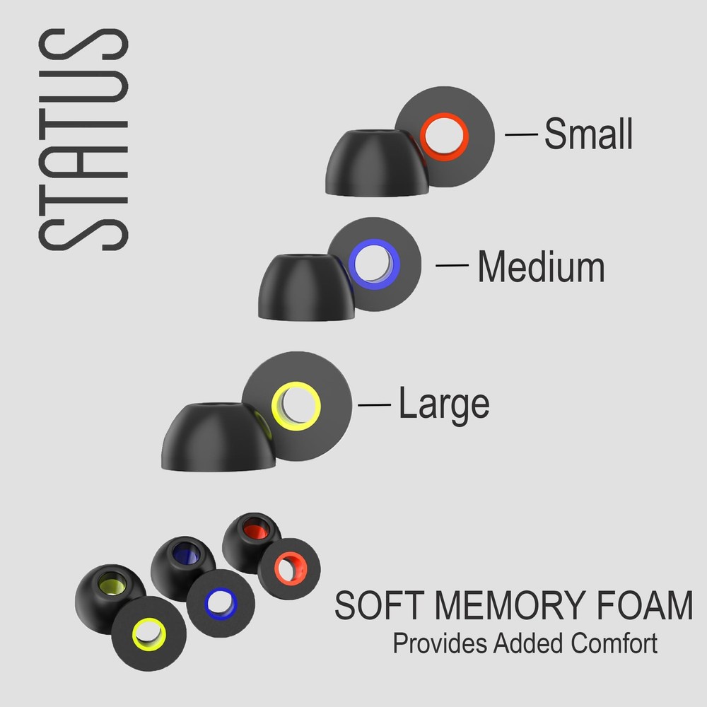 Status Audio Memory Foam Replacement Earbud Tips - for Between Onyx (Black)