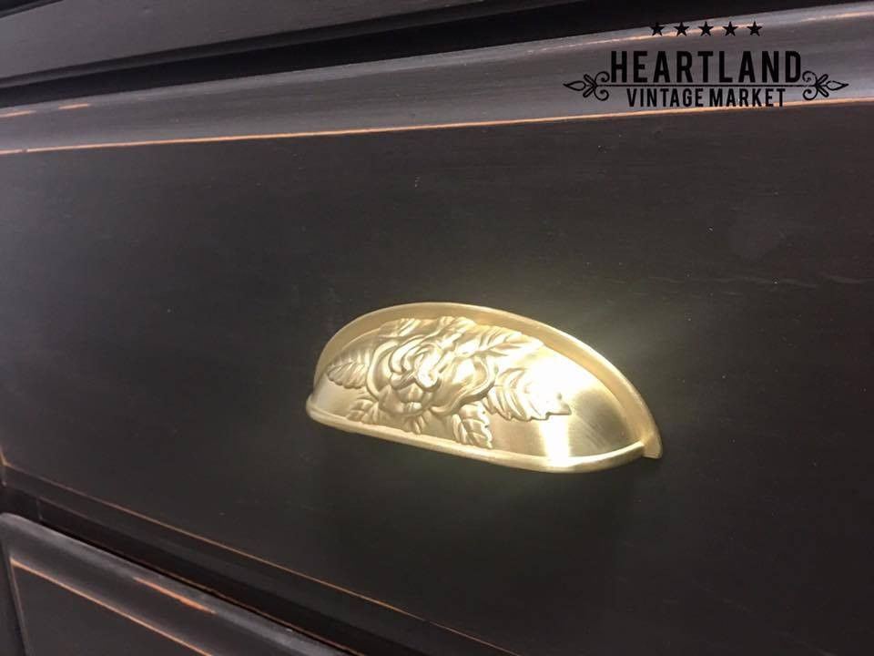 3-3/4" Old Rose Pattern Cup Pull Satin Brass