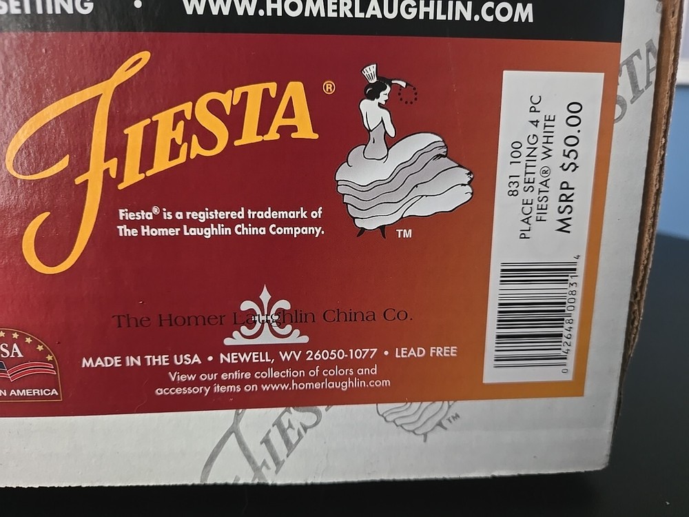 Fiesta White 4 pc. place setting dinnerware new 831 100
