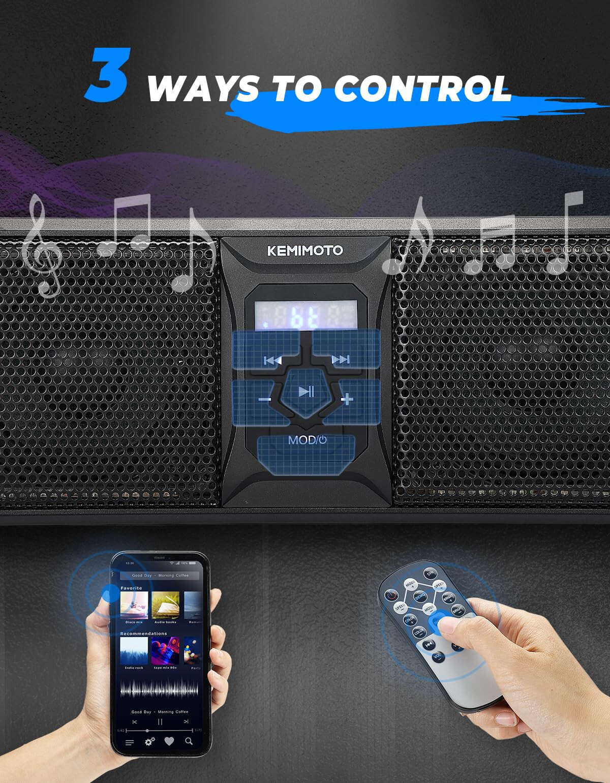 26in RGB UTV Sound Bar 500W Speaker Wireless Sound System For Polaris Golf Cart