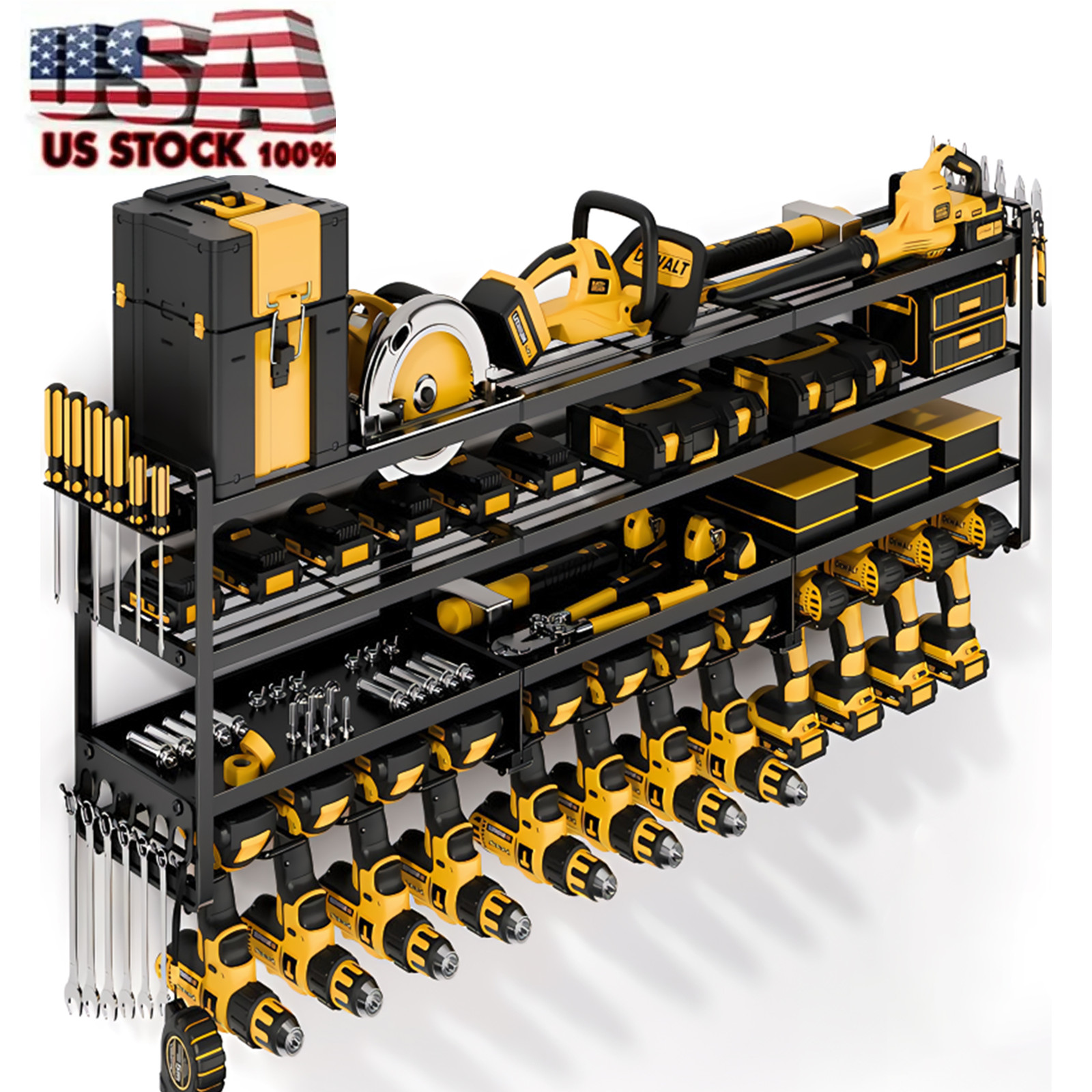 Heavy Duty Power Tool Organizer Wall Mount, Cordless 4 Drill Hanger Storage Rack