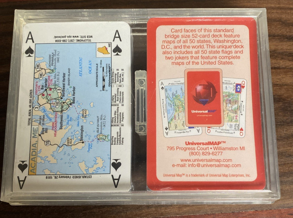 Universal MAP Playing Cards: US State Maps & National Parks - Double Deck NOS