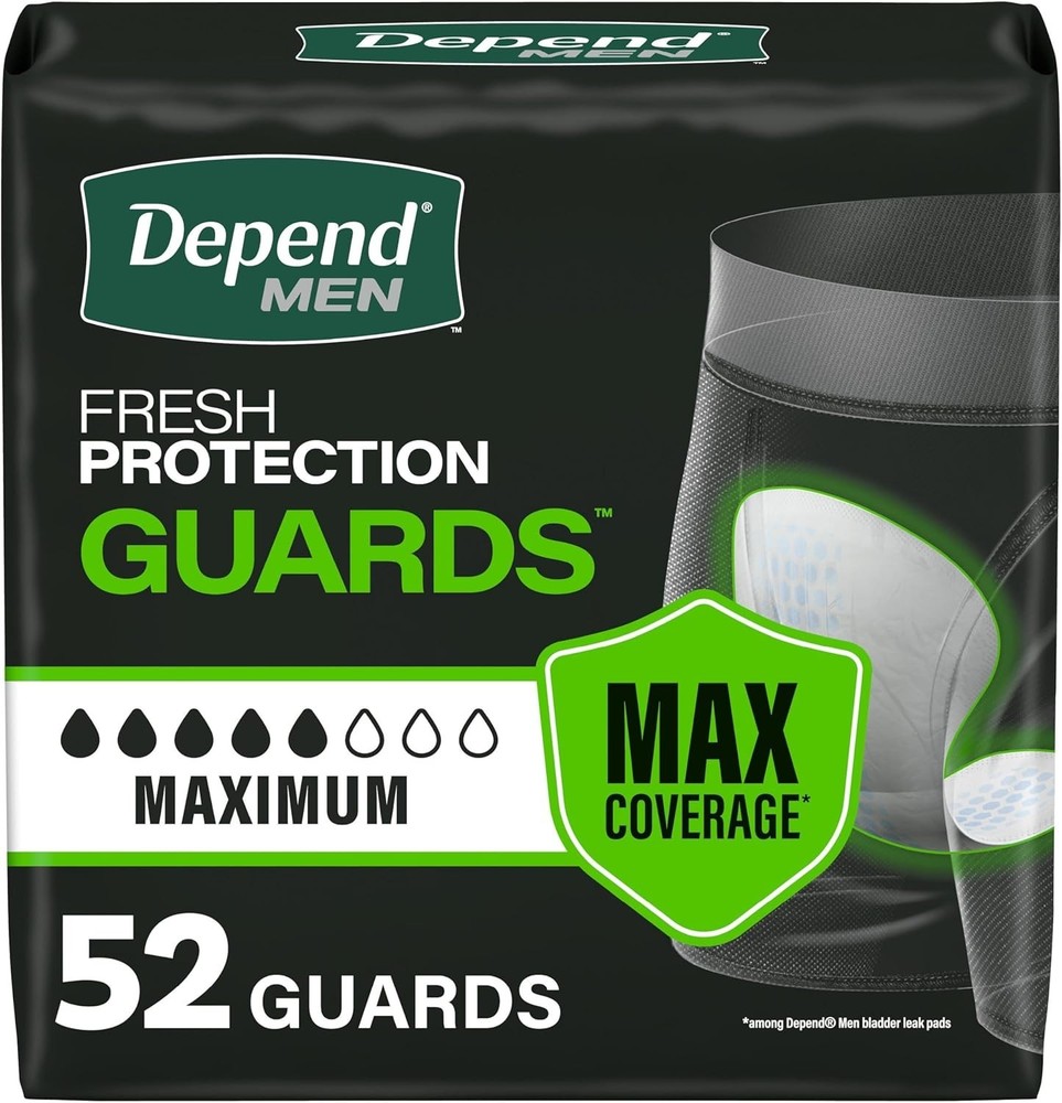 Depend Incontinence Guards for Men/Bladder Control Pads for Men, Maximum, 52ct