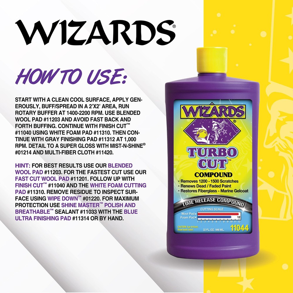 Wizards Turbo Cut Buffing Compound for Car Scratch 32 oz.,