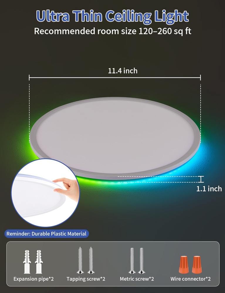 Ceiling Light, RGB Flush Mount Ceiling Light with Remote，Ambient Lighting Fix...