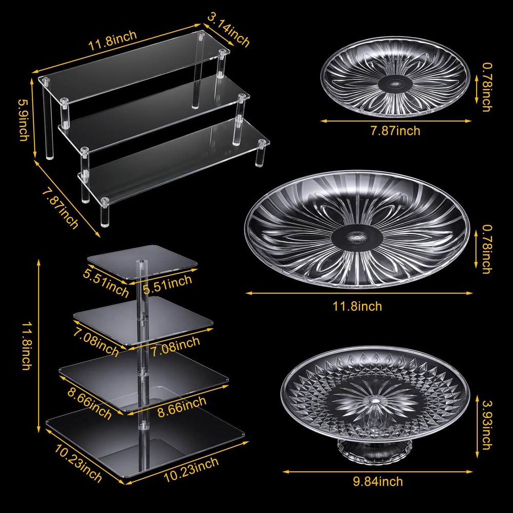 6 Pcs Acrylic Cake Stands Set Include 2 Display Risers 1 Pcs 4 Tier Cupcake T...
