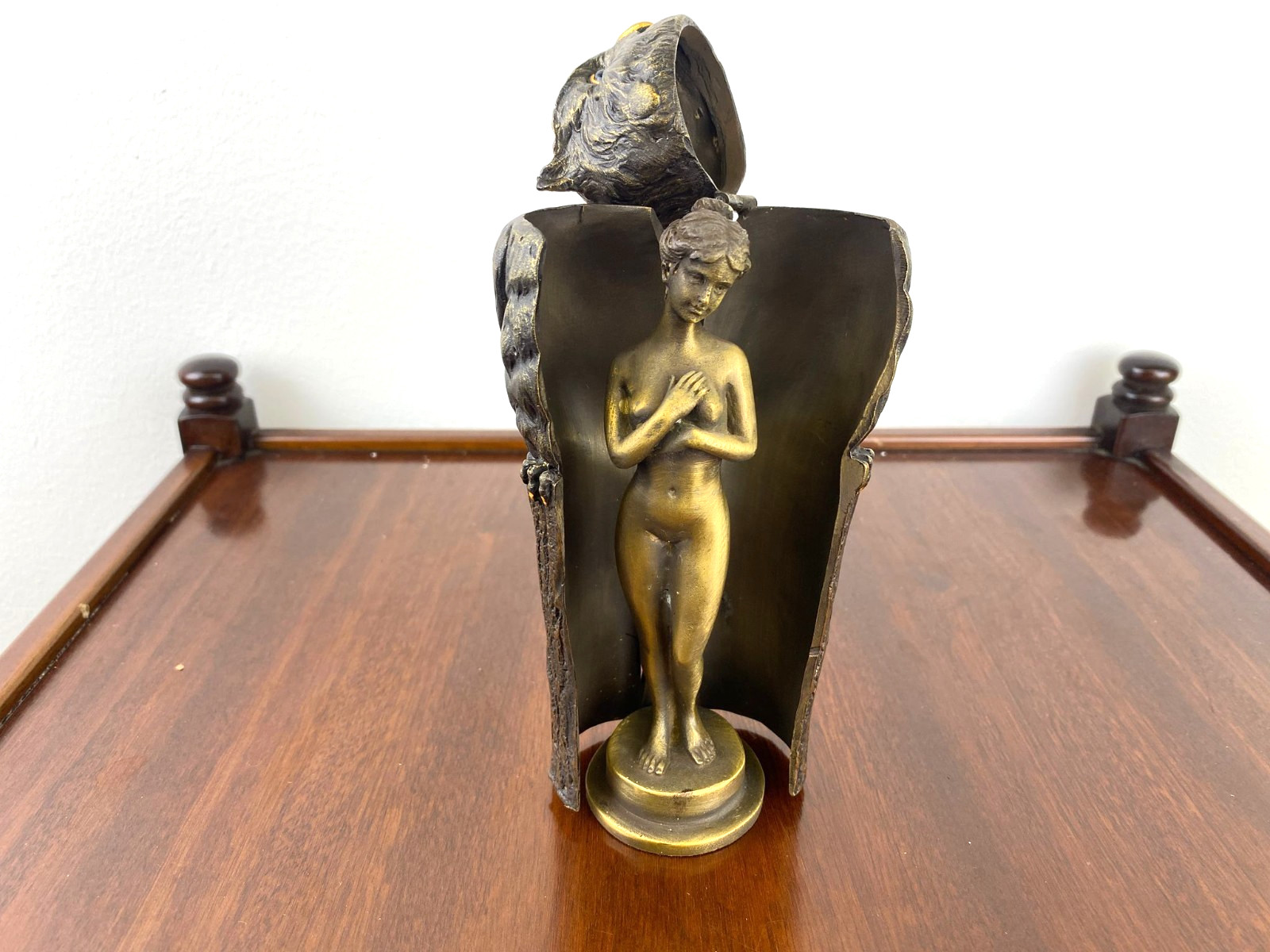Bronze Sculpture Owl Reveals a Female Nude After Franz Bergman