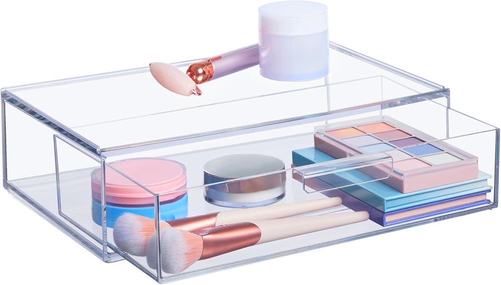 Audrey Stackable Clear Bin Plastic Organizer Drawer | Organize Eyeshadow Palette