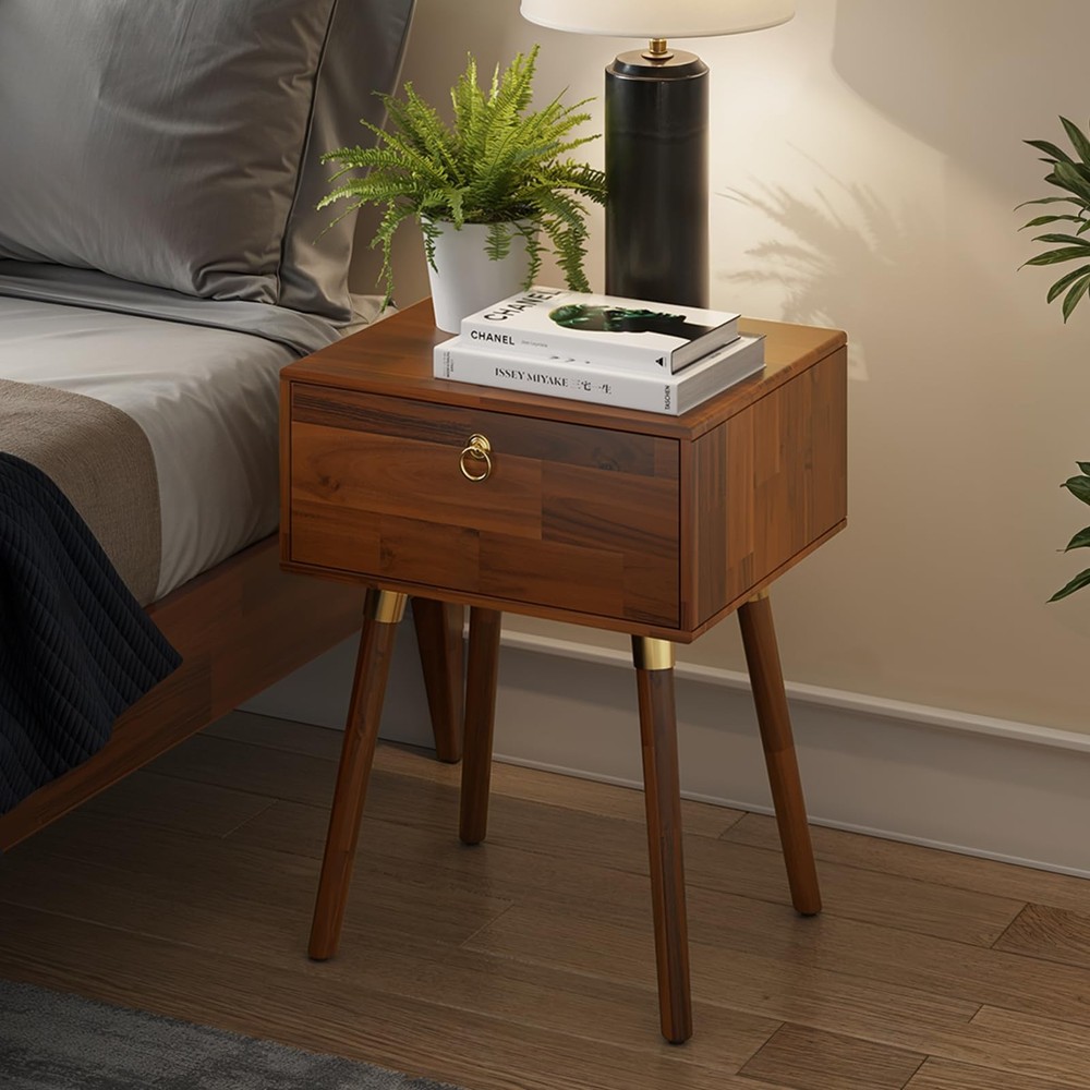 Alden Solid Wood Nightstand/Side Table/End Table, Fully Assembled, with 1-Dra...