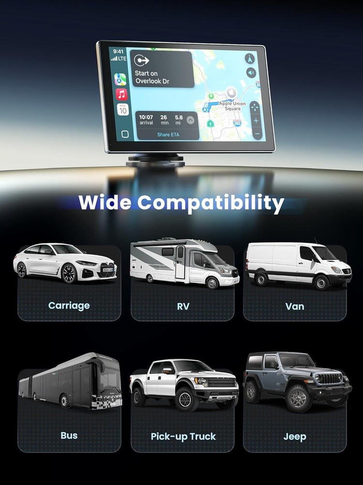 9"Carplay Screen 4K Dash Cam,1080P Backup Camera GPS Navigation