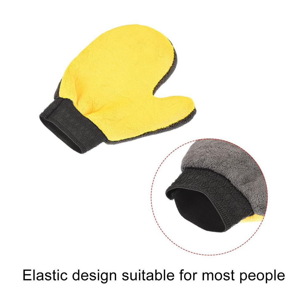 3Pcs Microfiber Wash Gloves Mitten Cleaning Duster with Thumb, Grey Yellow