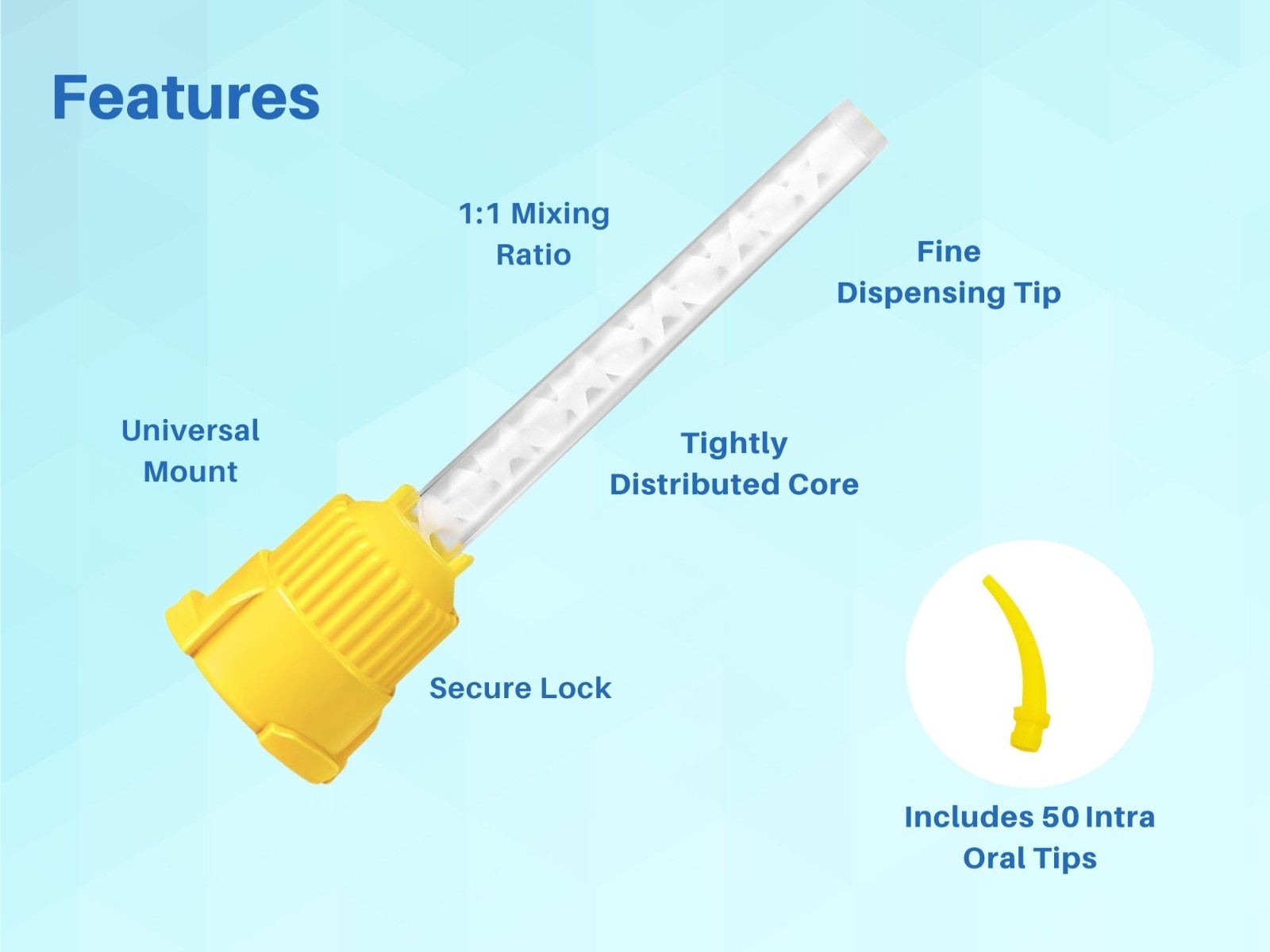 Short Dental Mixing & Intra-Oral Tips 100-Pack, 1:1 Ratio, Yellow 5 cm