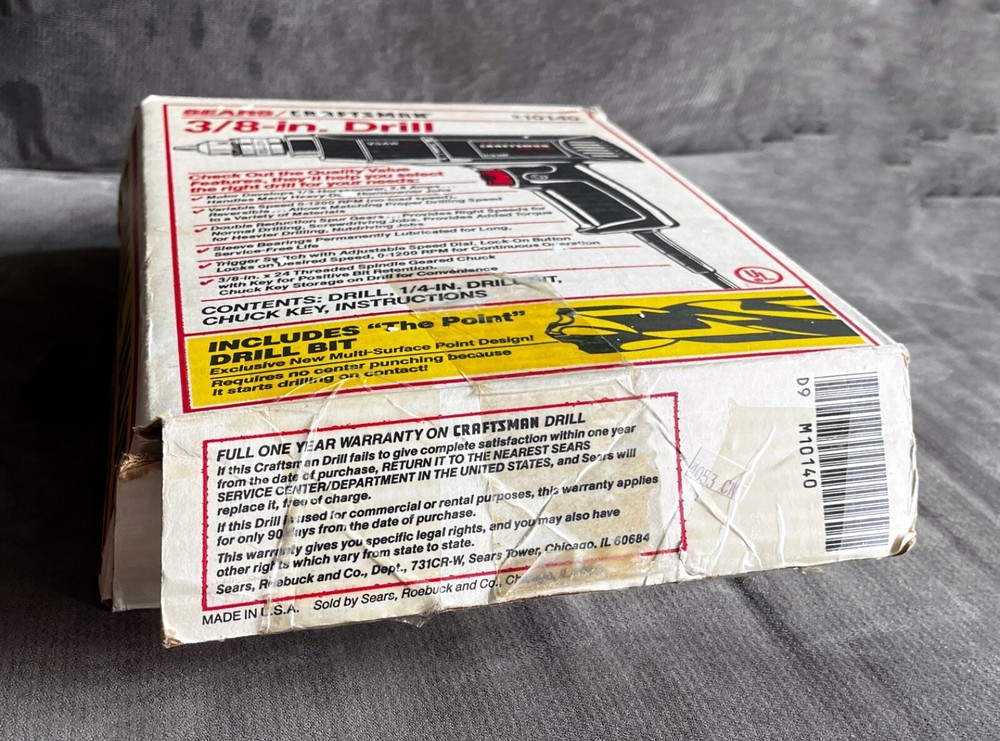 Sears Craftsman 3/8" Drill Corded Variable Speed Reversible,Model 315.101400+Bit