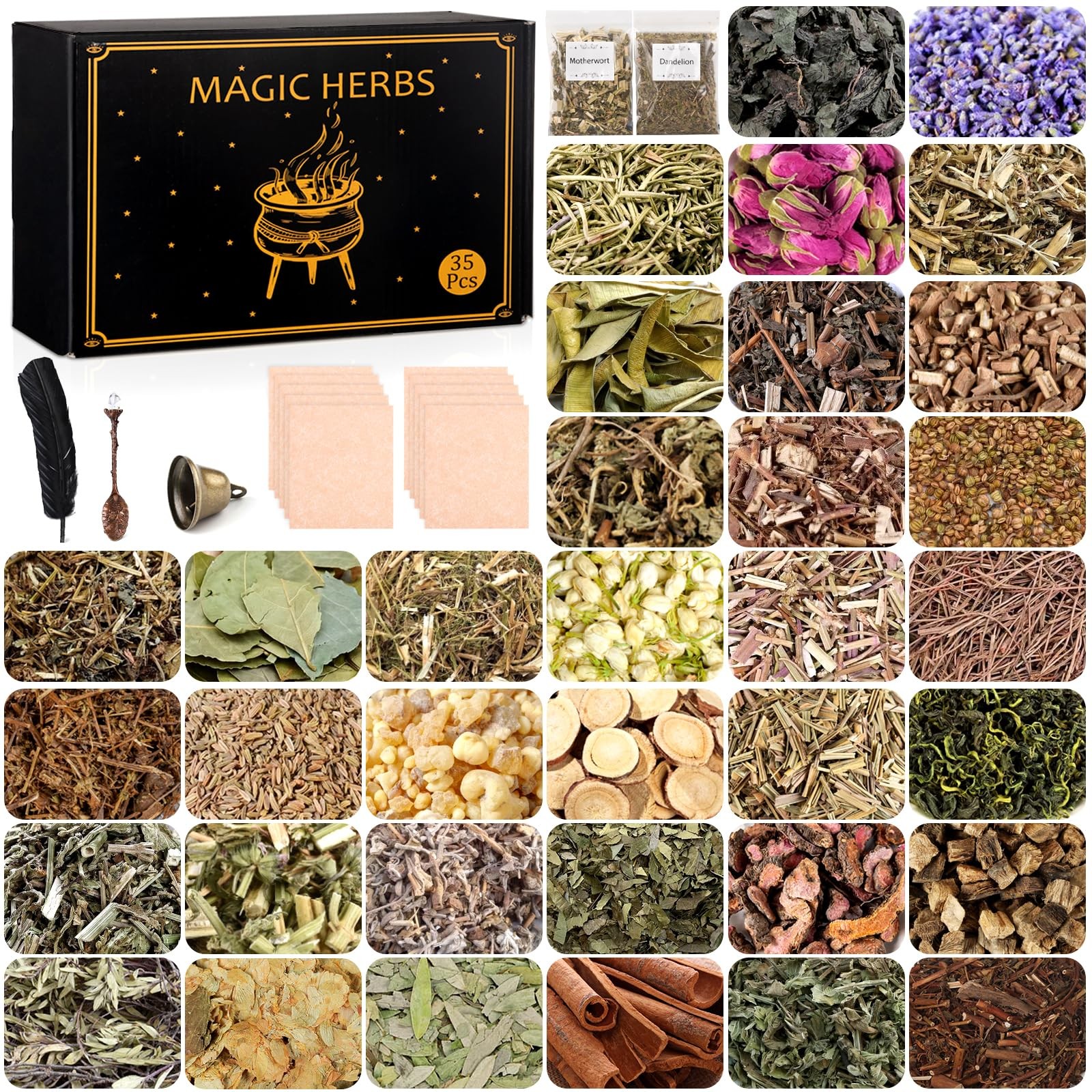 35Pcs Dried Herbs for Witchcraft Supplies, Herb Kit Witch...
