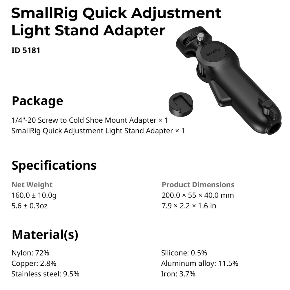 Quick Adjustment Light Stand Adapter, -Button 180° Pitch Adjustment, 3kg Load...
