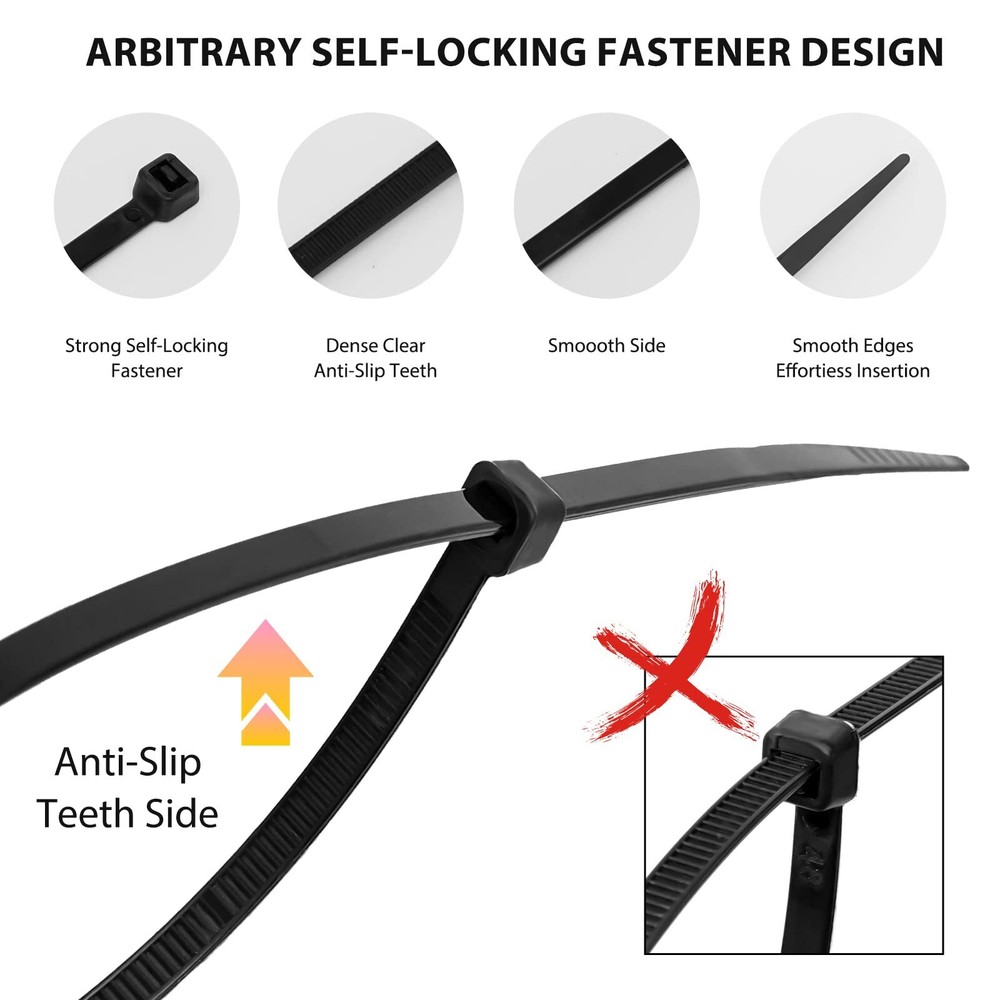 Cable Zip Ties,400 Pack Black Assorted Sizes 12+8+6+4 Inch,Multi-Purpose Self-Lo