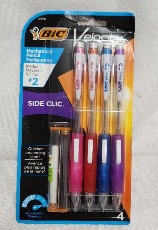 Bic Velocity 4 Pack Mechanical Pencils + 12 Lead Refills + 5 Replacement Eraser