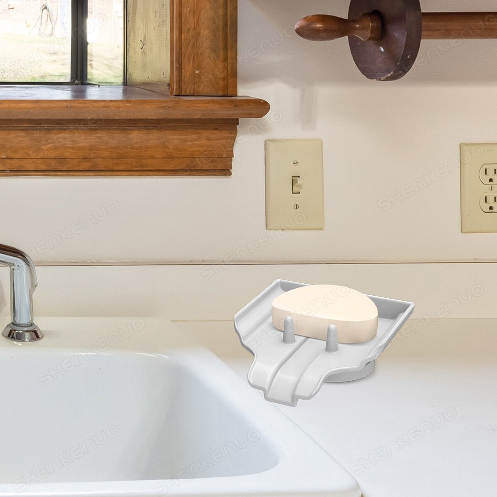 Soap Dish Holder Rectangular Self Draining Bar Soap Saver Suction Cup Bathroom U