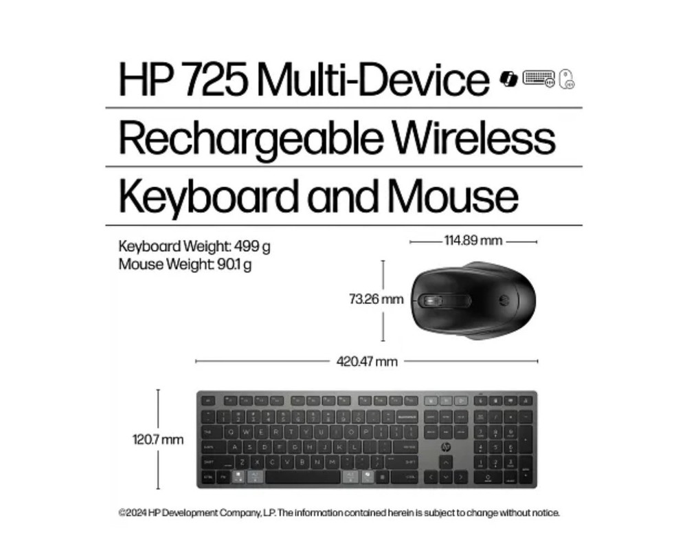 HP 725 Multi-Device Rechargeable Wireless Keyboard and Mouse Combo