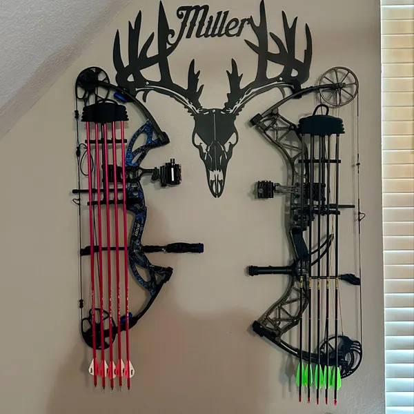 custom metal bow holder.man cave, deer