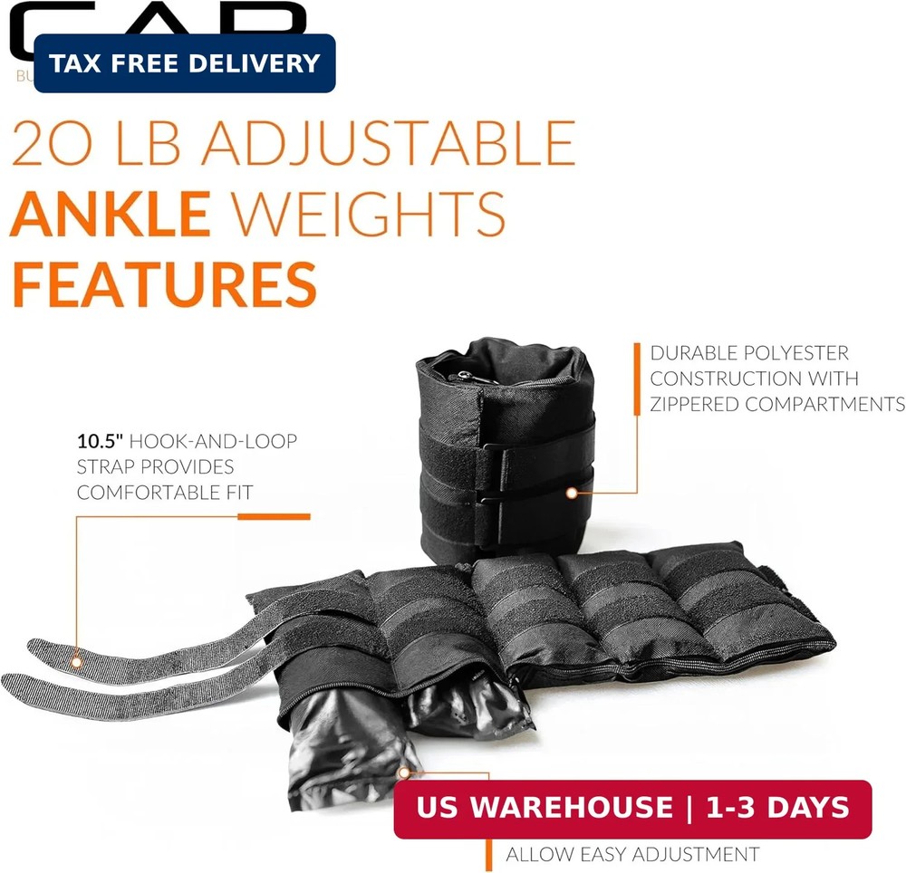 CAP Barbell Adjustable Ankle Weights |10-20lb Pair | Black