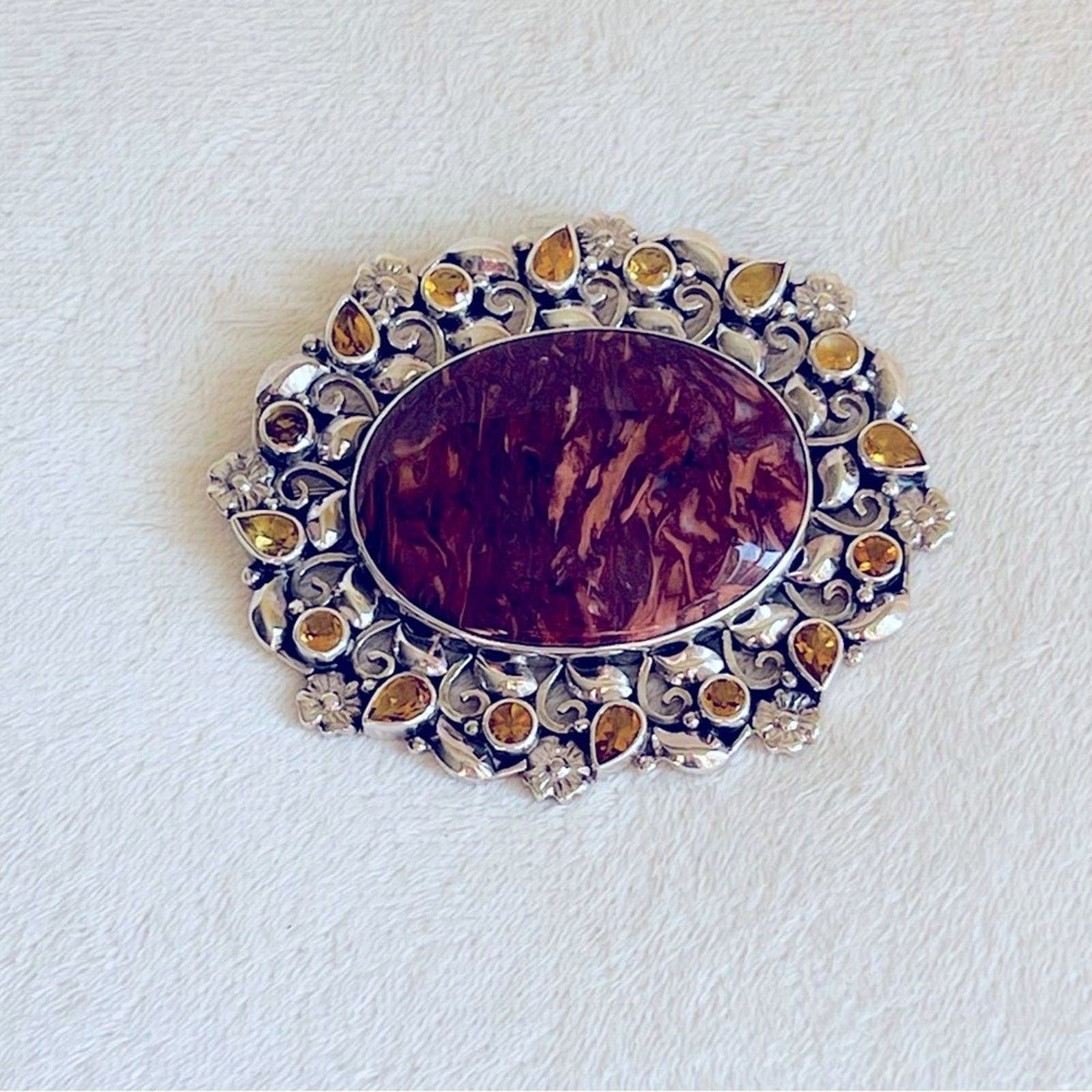 Brooch Pendant Sterling Silver Himalayan Agate Citrine Nepal PTI Pin