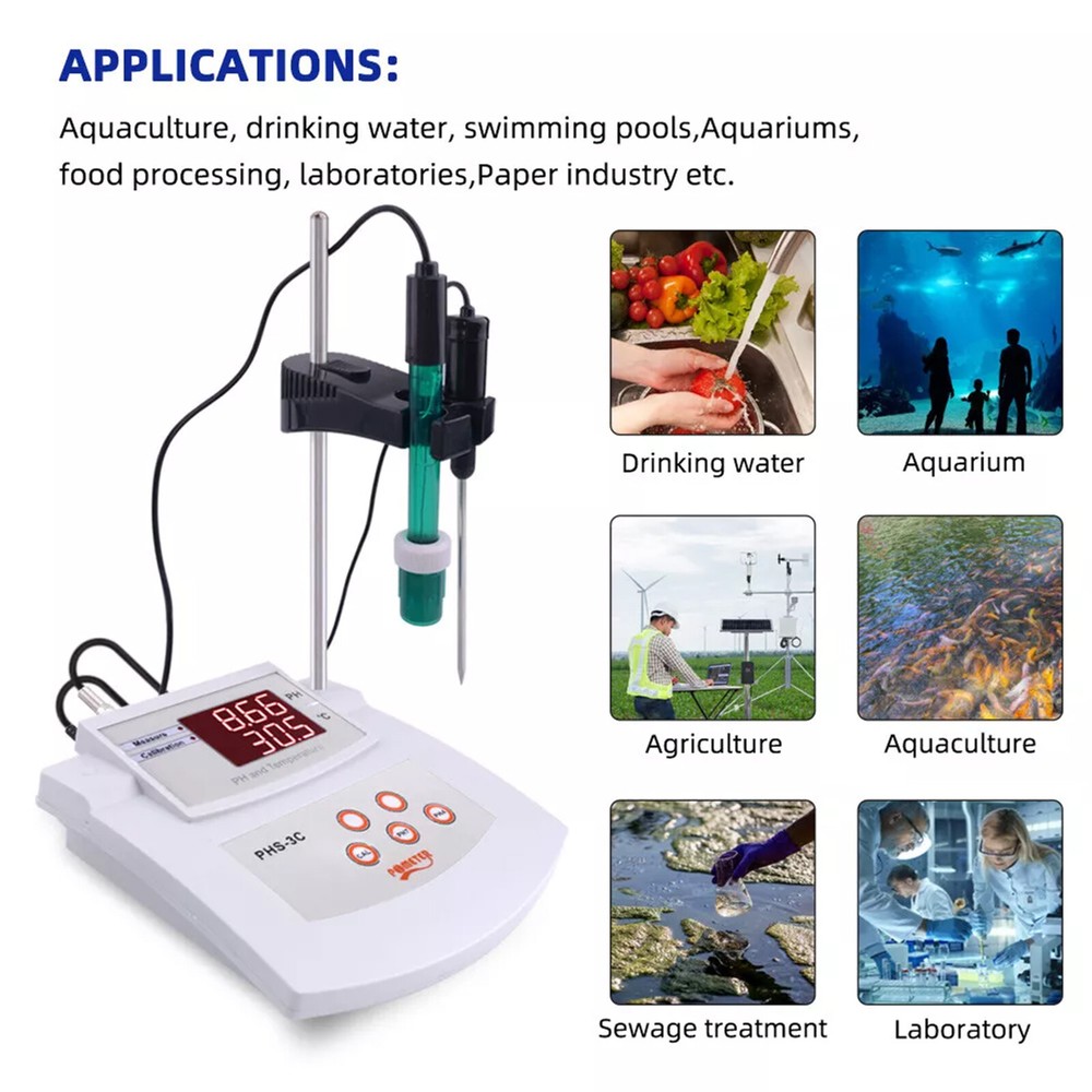 PHS-3C 2 In 1 PH Desktop New Automatic Calibration Acidity Meter PH/Temp Tester