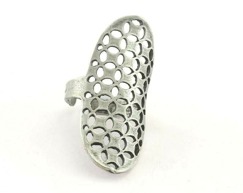 Mesh Adjustable Ring Antique Silver Plated Brass (16mm 5.5US innsize Adjust 3222