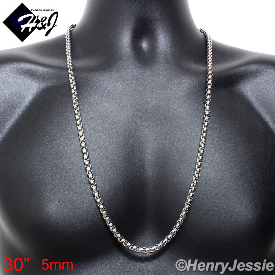 16-40"MEN Stainless Steel 2mm/3mm/4mm/5mm/7mm Silver Smooth Box Chain Necklace
