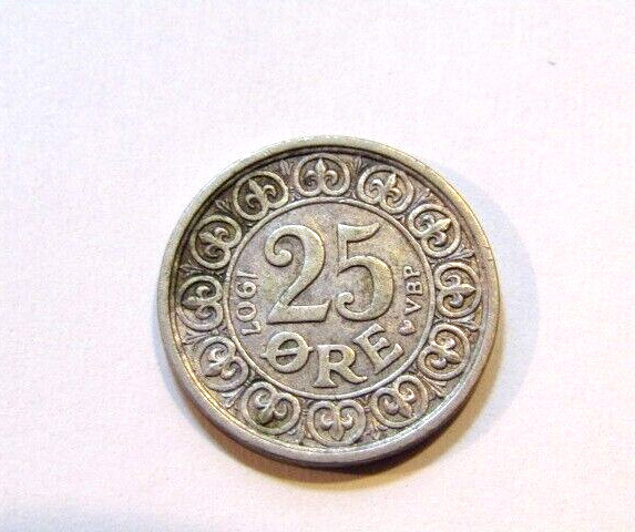 Denmark 1907 25 Ore Silver Coin