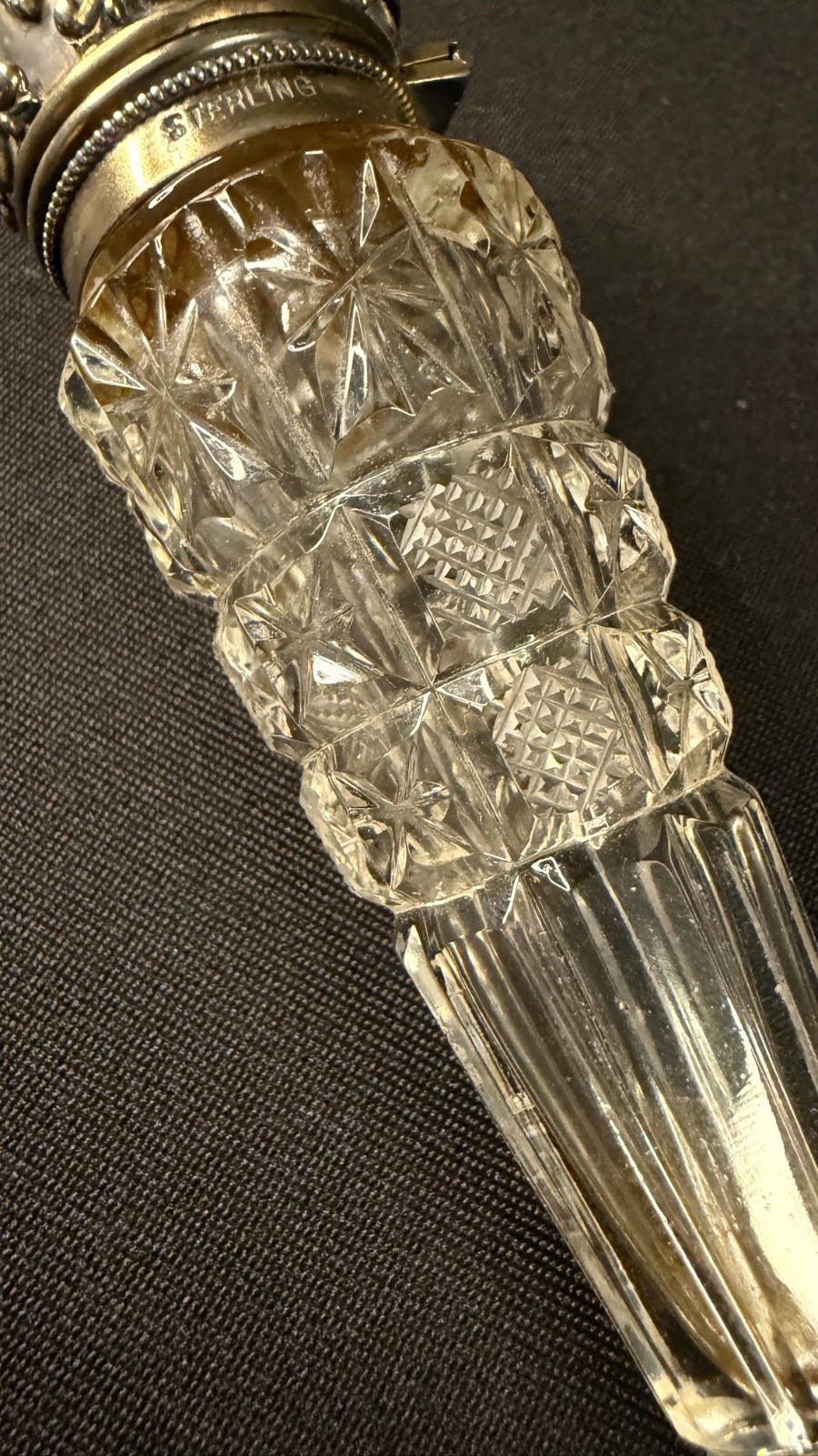 Rare Victorian Sterling with Faceted Amethyst Stones & Cut Cyrstal Scent Bottle